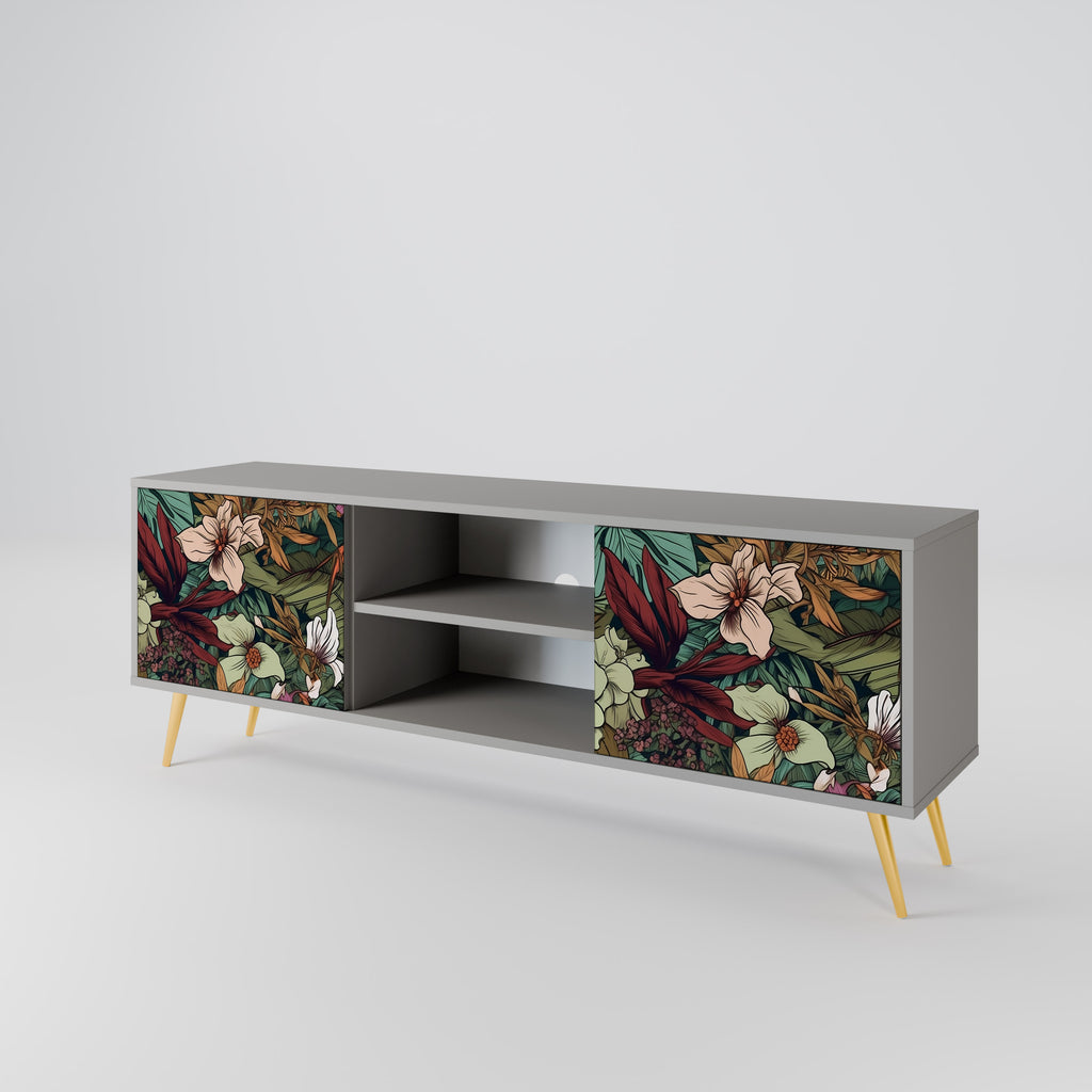 BOTANICAL EMERGENCE 2-Door TV Stand in Grey Finish