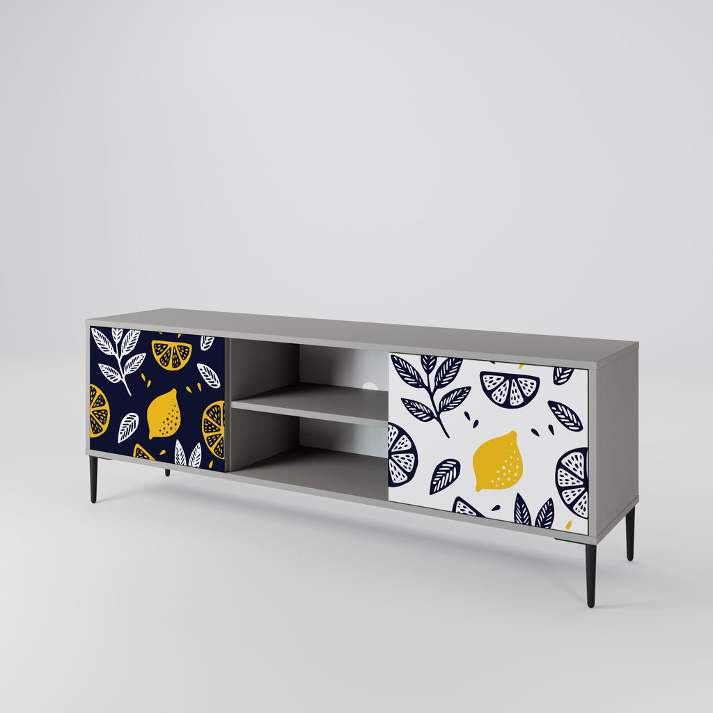 CITRUS BLACK AND WHITE 2-Door TV Stand in Grey Finish