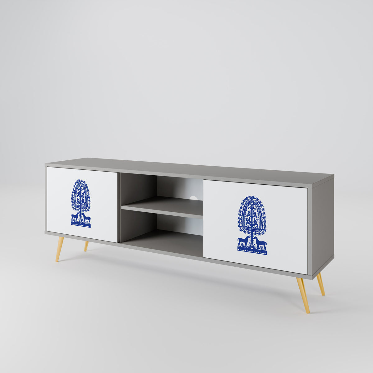 POLISH FOLK ART Mueble de TV de 2 Puertas