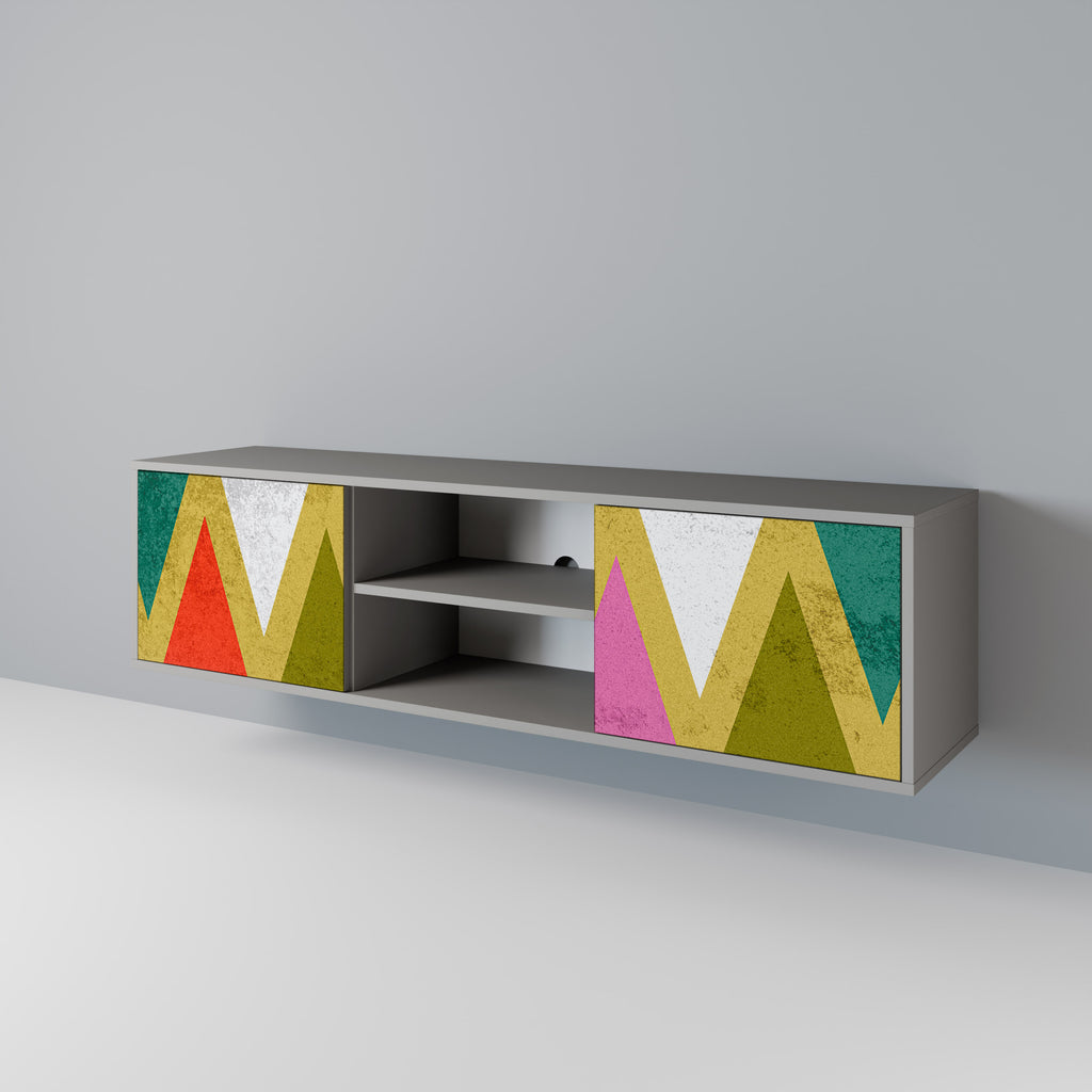 Mueble de TV de 2 puertas COLORFUL TRIANGLES en acabado gris