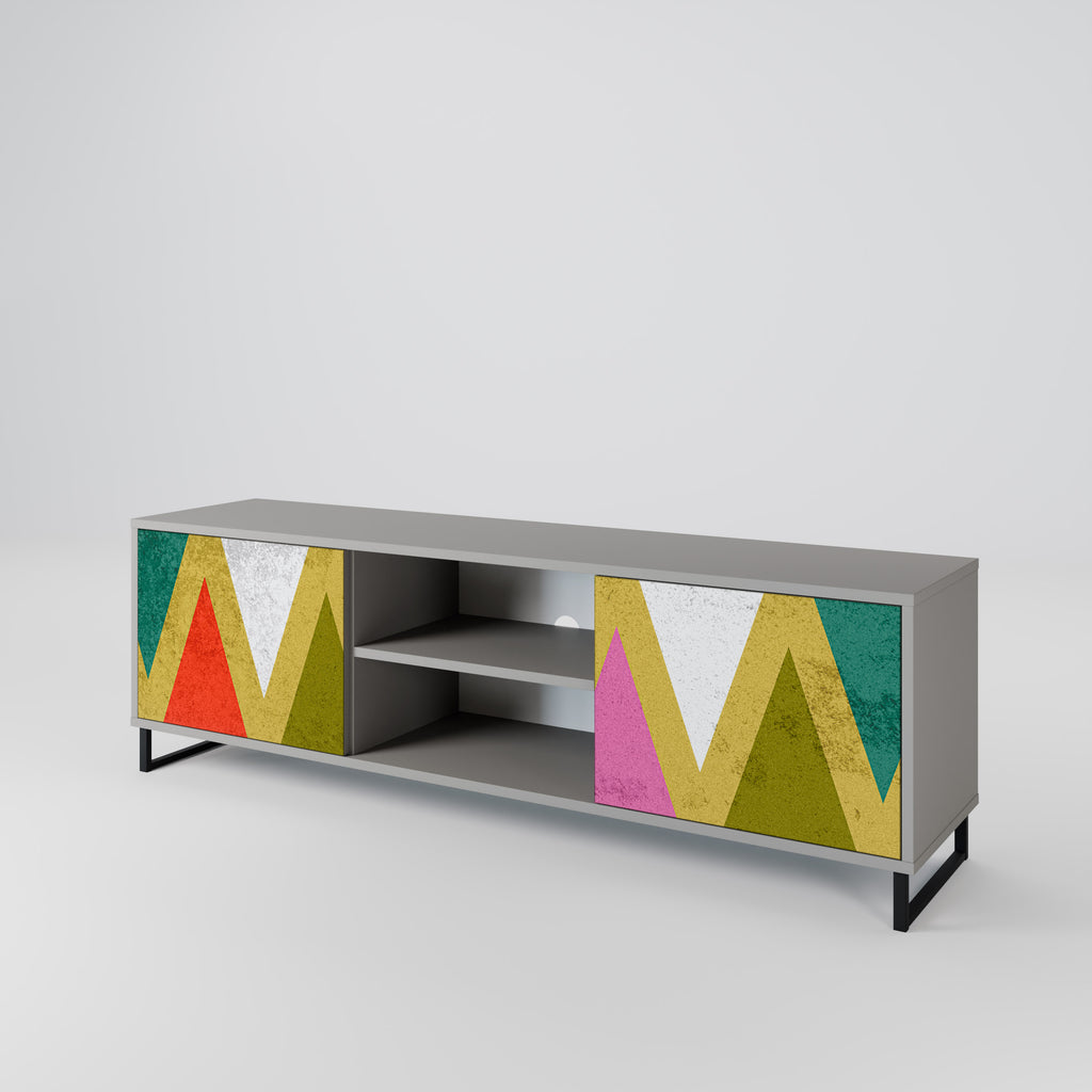 Mueble de TV de 2 puertas COLORFUL TRIANGLES en acabado gris
