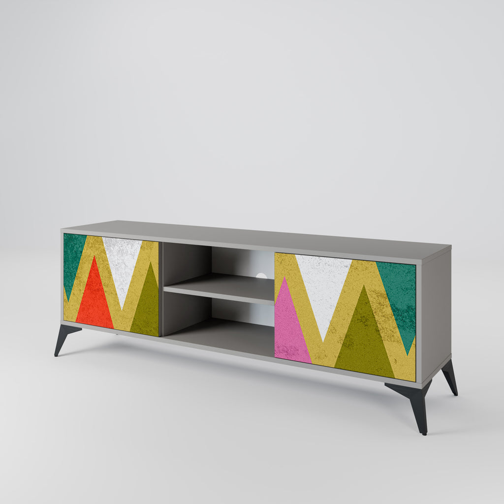 Mueble de TV de 2 puertas COLORFUL TRIANGLES en acabado gris
