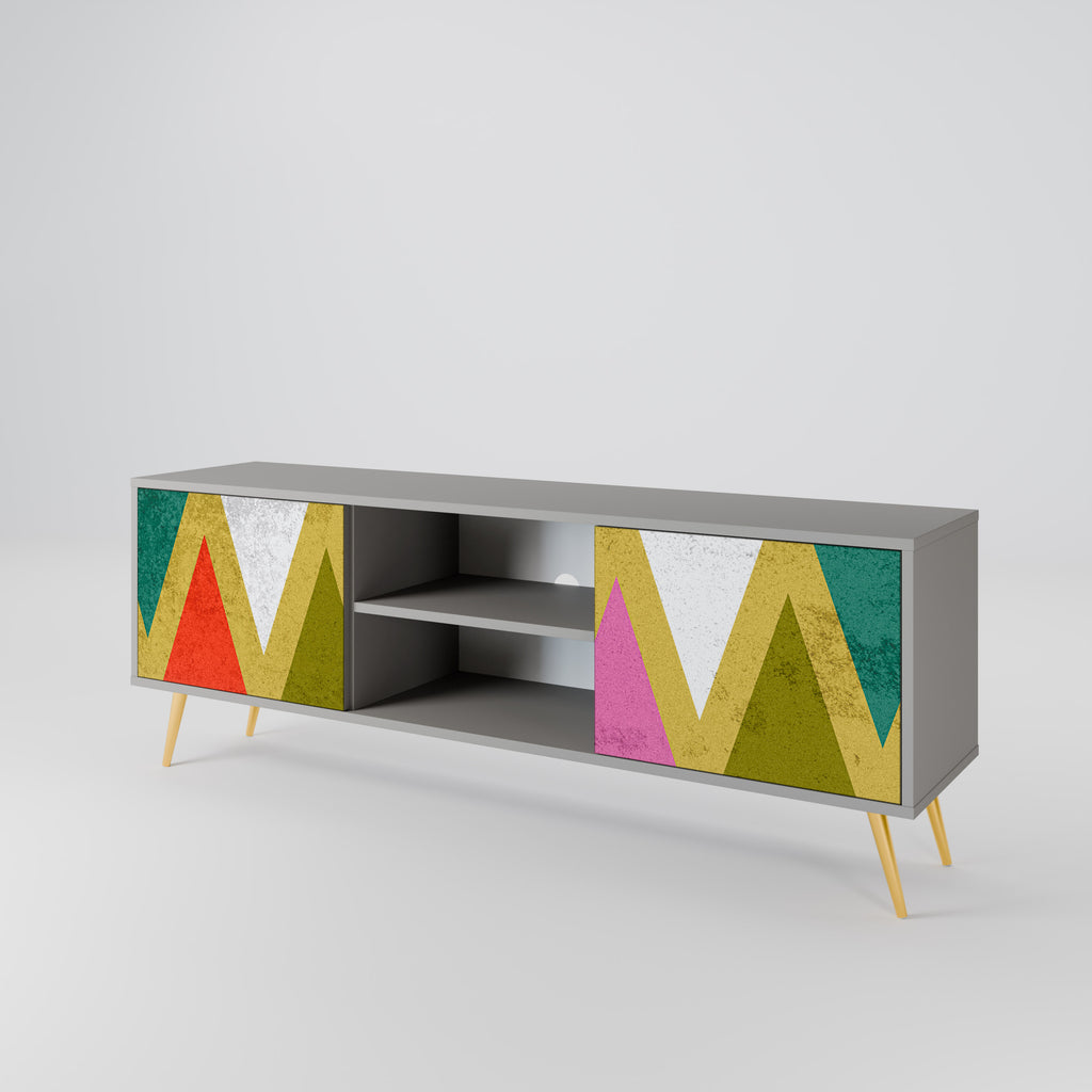 Mueble de TV de 2 puertas COLORFUL TRIANGLES en acabado gris