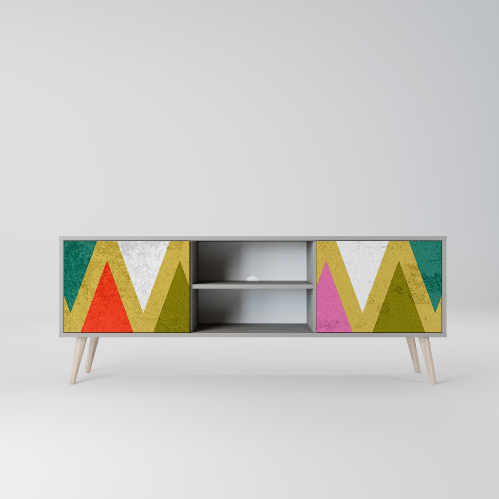 Mueble de TV de 2 puertas COLORFUL TRIANGLES en acabado gris