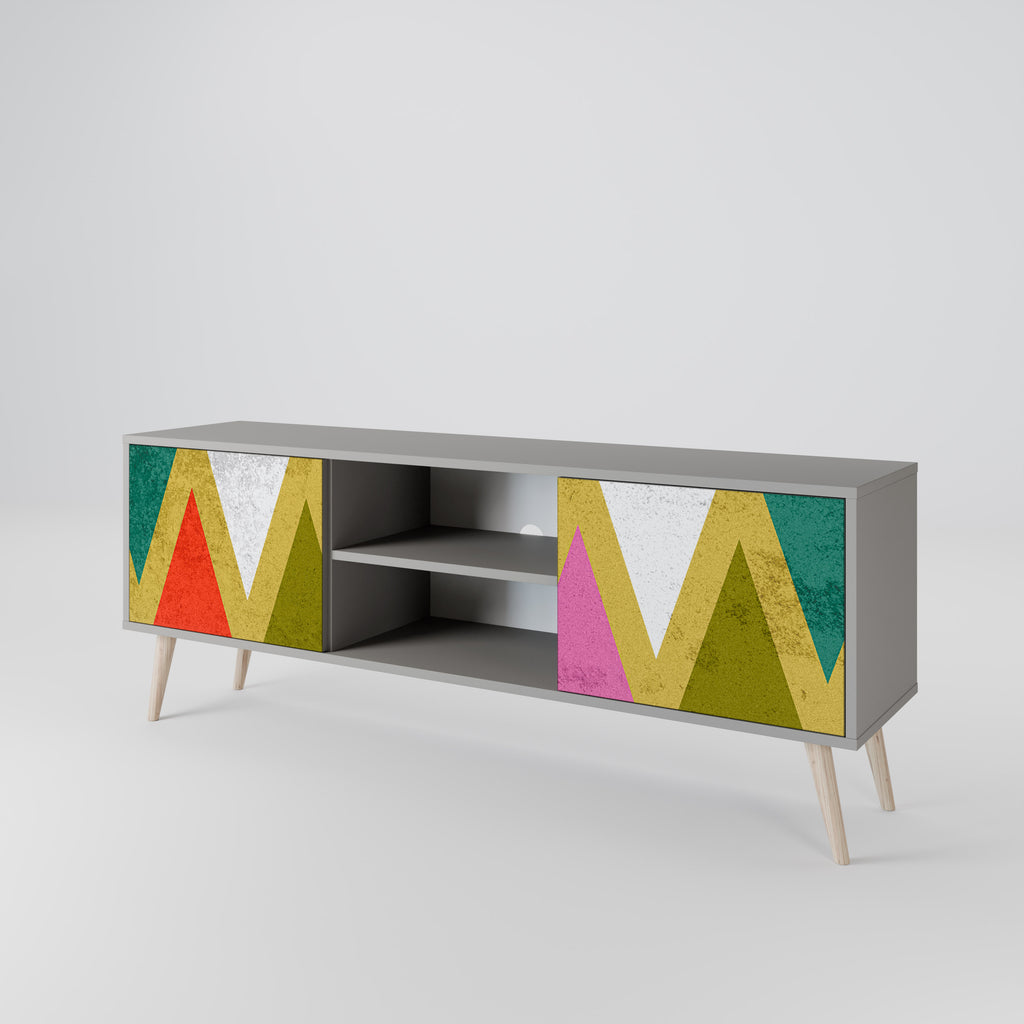 Mueble de TV de 2 puertas COLORFUL TRIANGLES en acabado gris