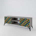 PAINTED SQUARES MIX 2-Door TV Stand in Grey Finish