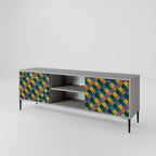 PAINTED SQUARES MIX 2-Door TV Stand in Grey Finish