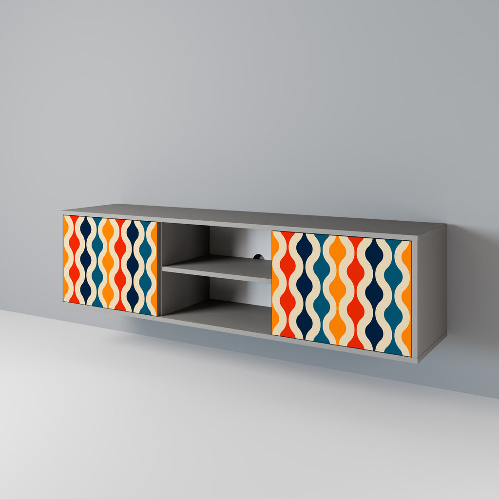Mueble de TV de 2 puertas con acabado gris y NOSTALGIA COLORIDA