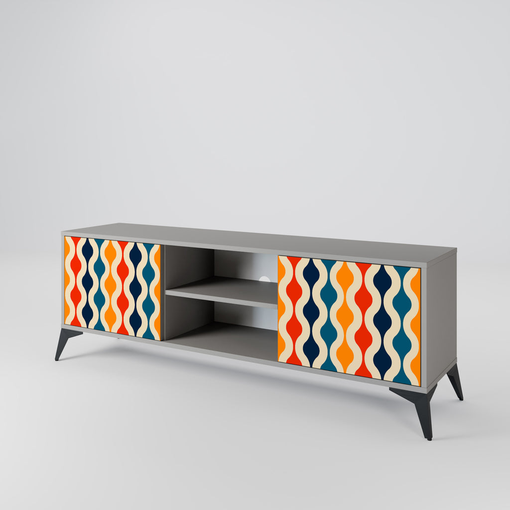 Mueble de TV de 2 puertas con acabado gris y NOSTALGIA COLORIDA