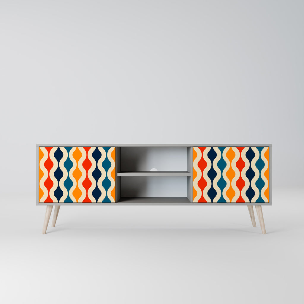 Mueble de TV de 2 puertas con acabado gris y NOSTALGIA COLORIDA