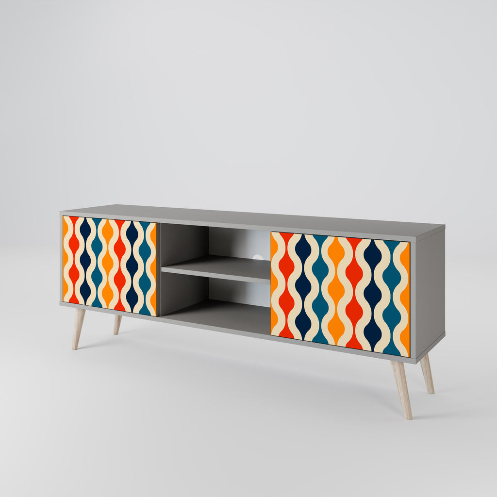 Mueble de TV de 2 puertas con acabado gris y NOSTALGIA COLORIDA