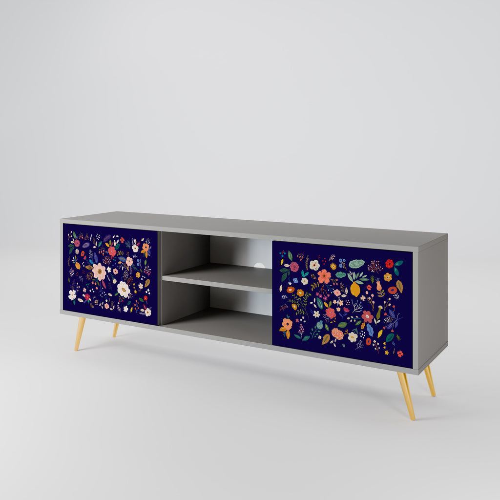 FLORAL COMBINATION 2-Door TV Stand in Grey Finish