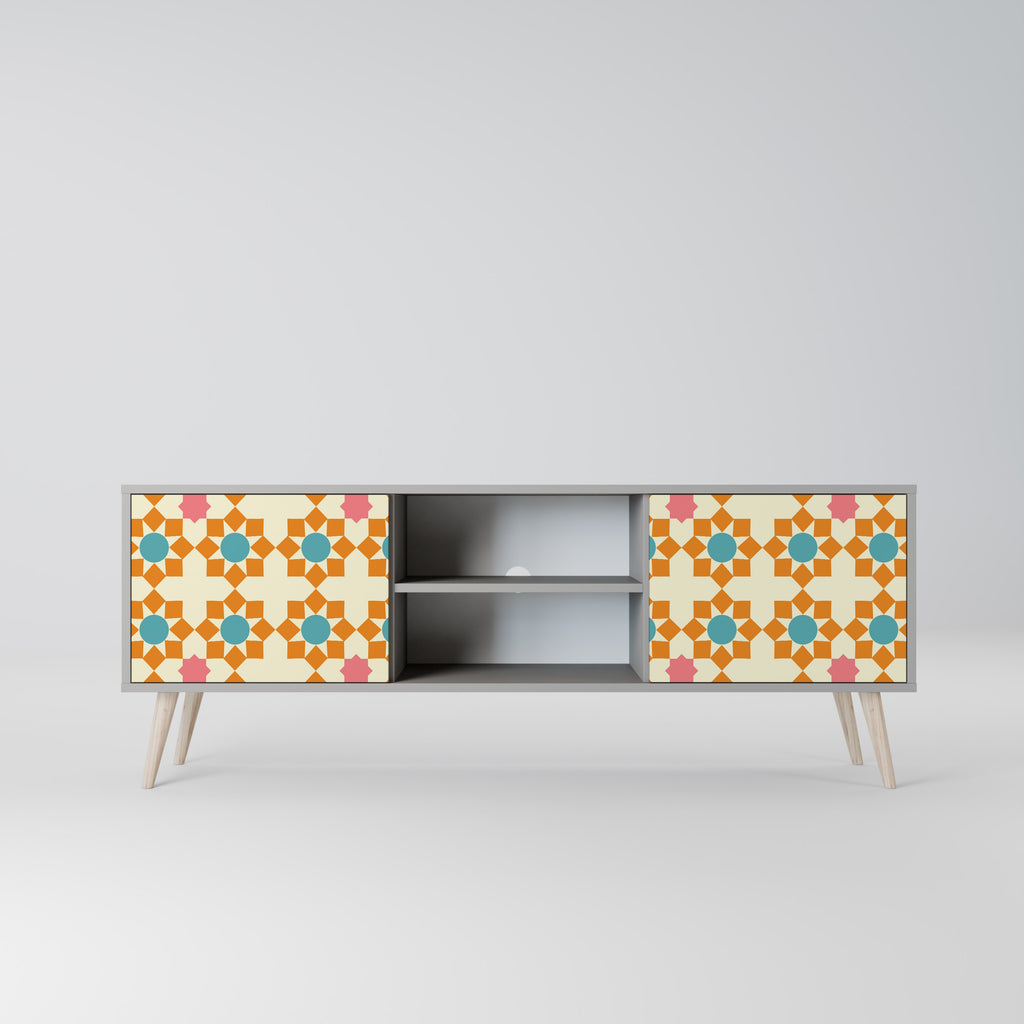 FLORAL DECOR 2-Door TV Stand in Grey Finish
