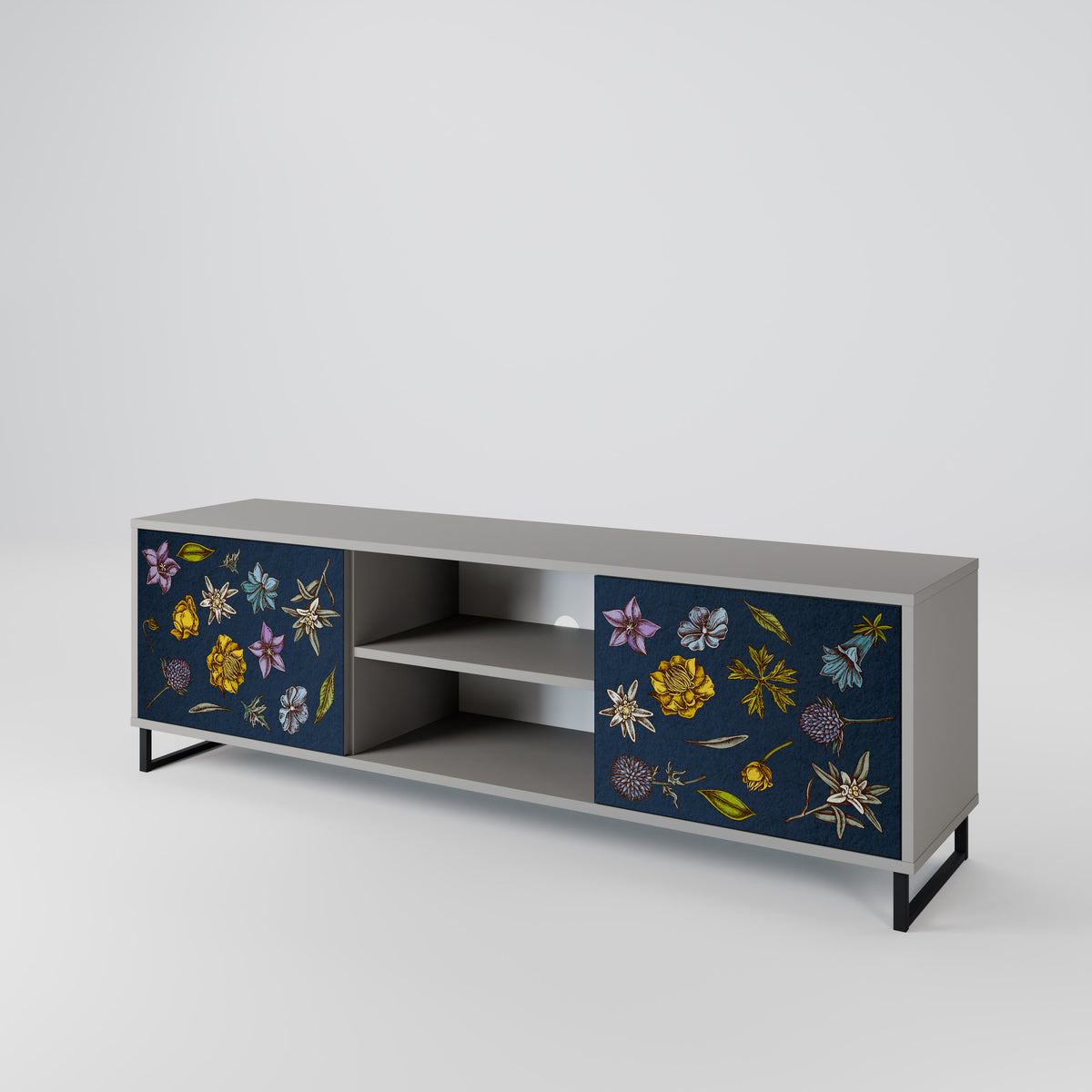 FLOWERS ON NAVY BLUE Mueble de TV de 2 Puertas