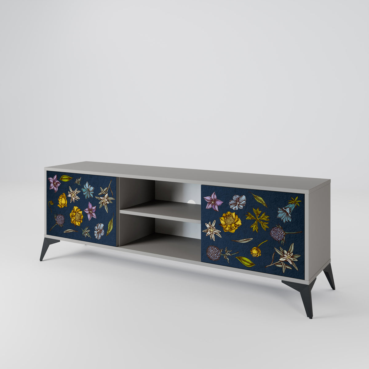 FLOWERS ON NAVY BLUE Mueble de TV de 2 Puertas