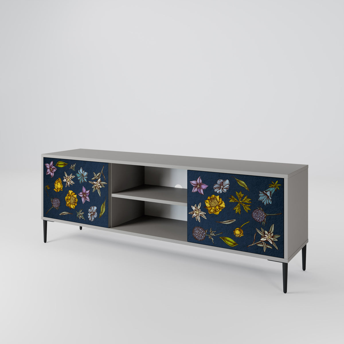 FLOWERS ON NAVY BLUE Mueble de TV de 2 Puertas