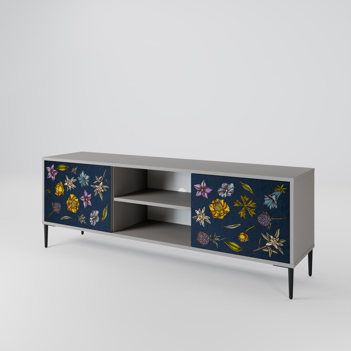 FLOWERS ON NAVY BLUE Mueble de TV de 2 Puertas