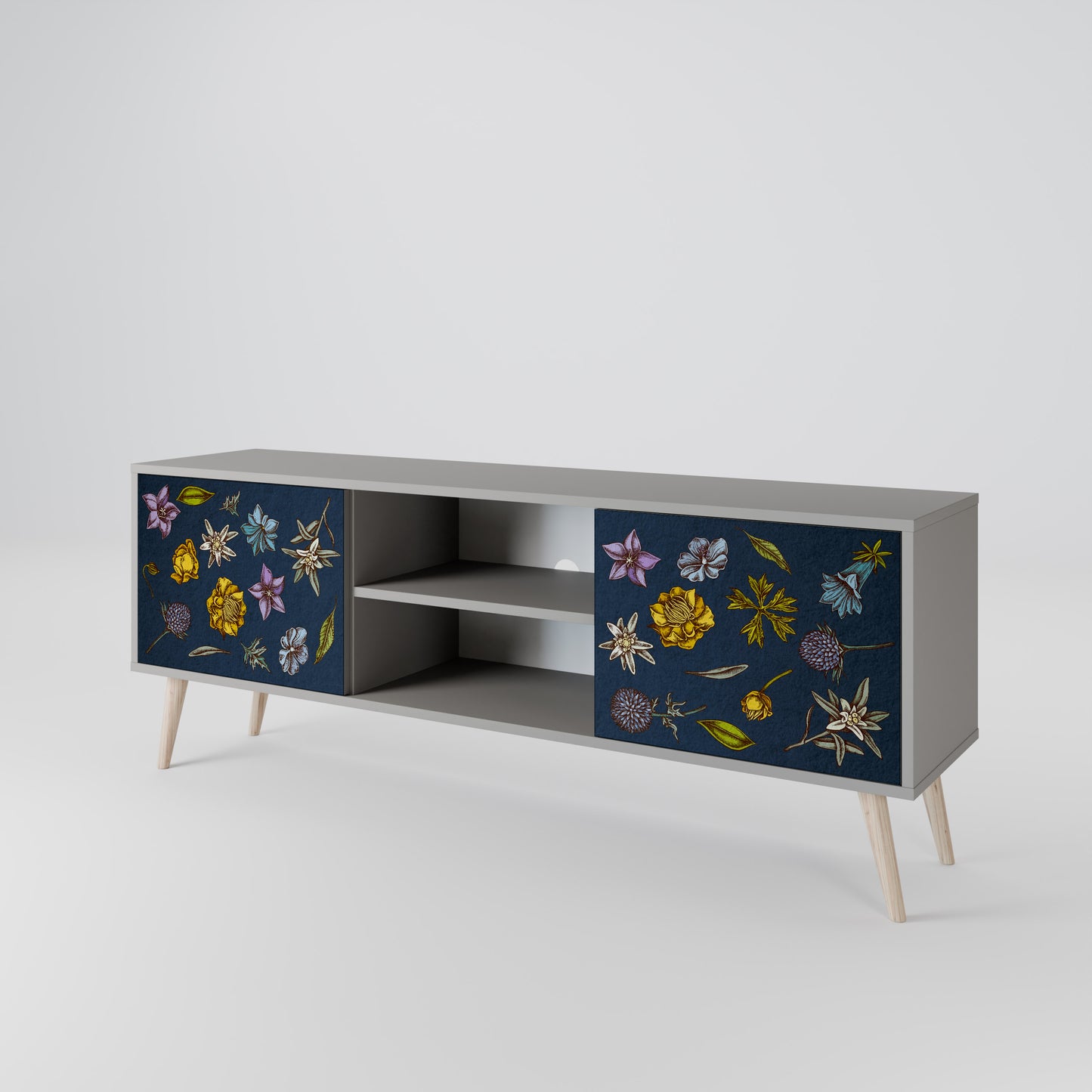FLOWERS ON NAVY BLUE Mueble de TV de 2 Puertas