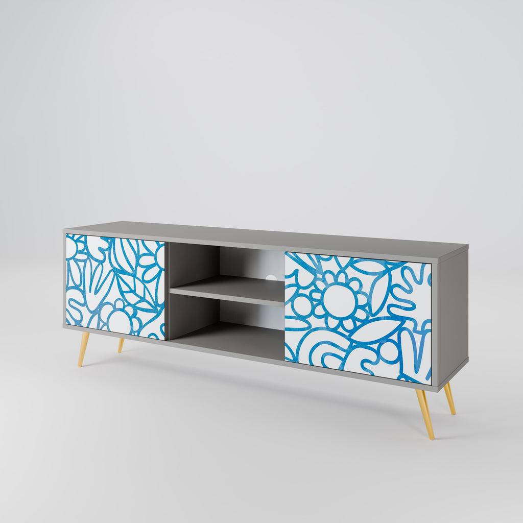 BLOOMY MORNING 2-Door TV Stand in Grey Finish