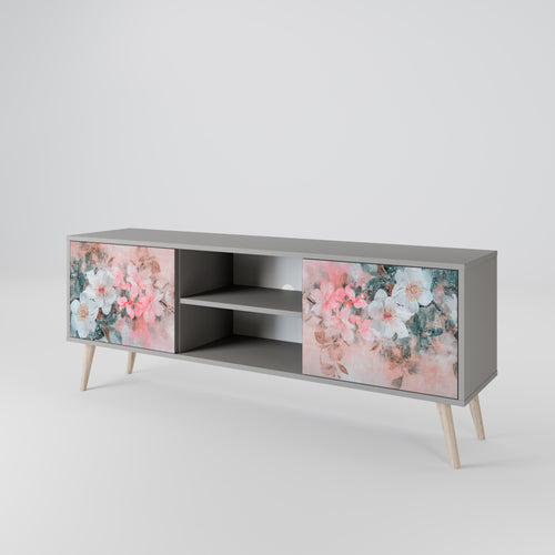 CHERRY BLOSSOM Mueble de TV de 2 Puertas en Acabado Gris