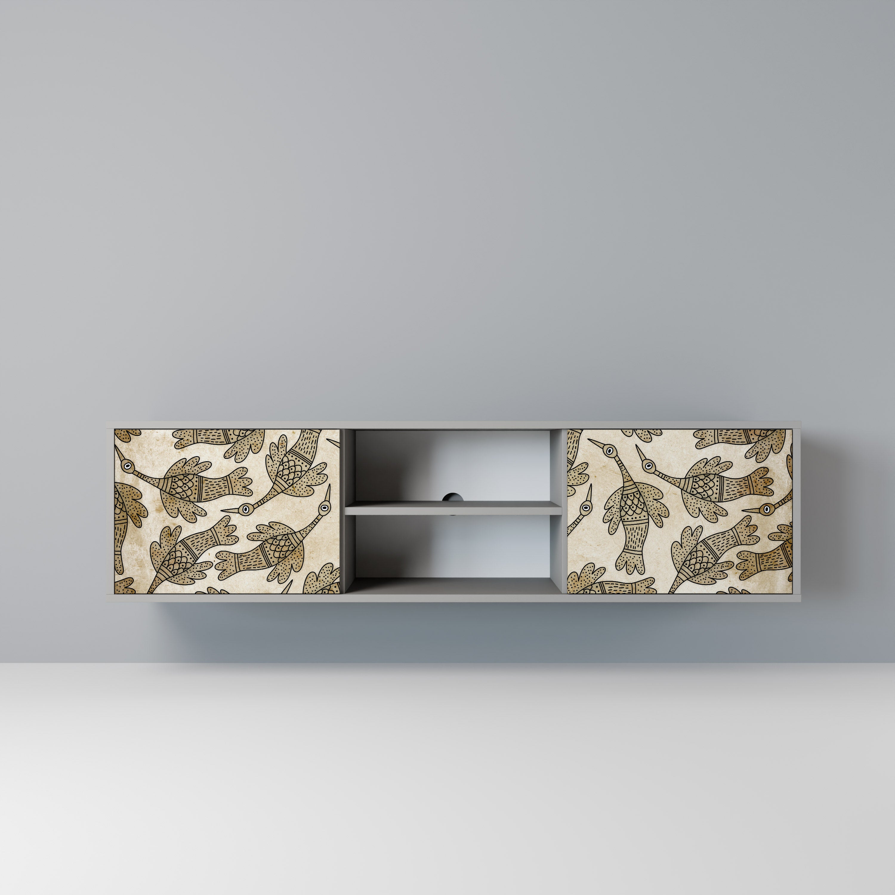 Mueble de TV de 2 puertas ALMONDINE SONGBIRD en acabado gris