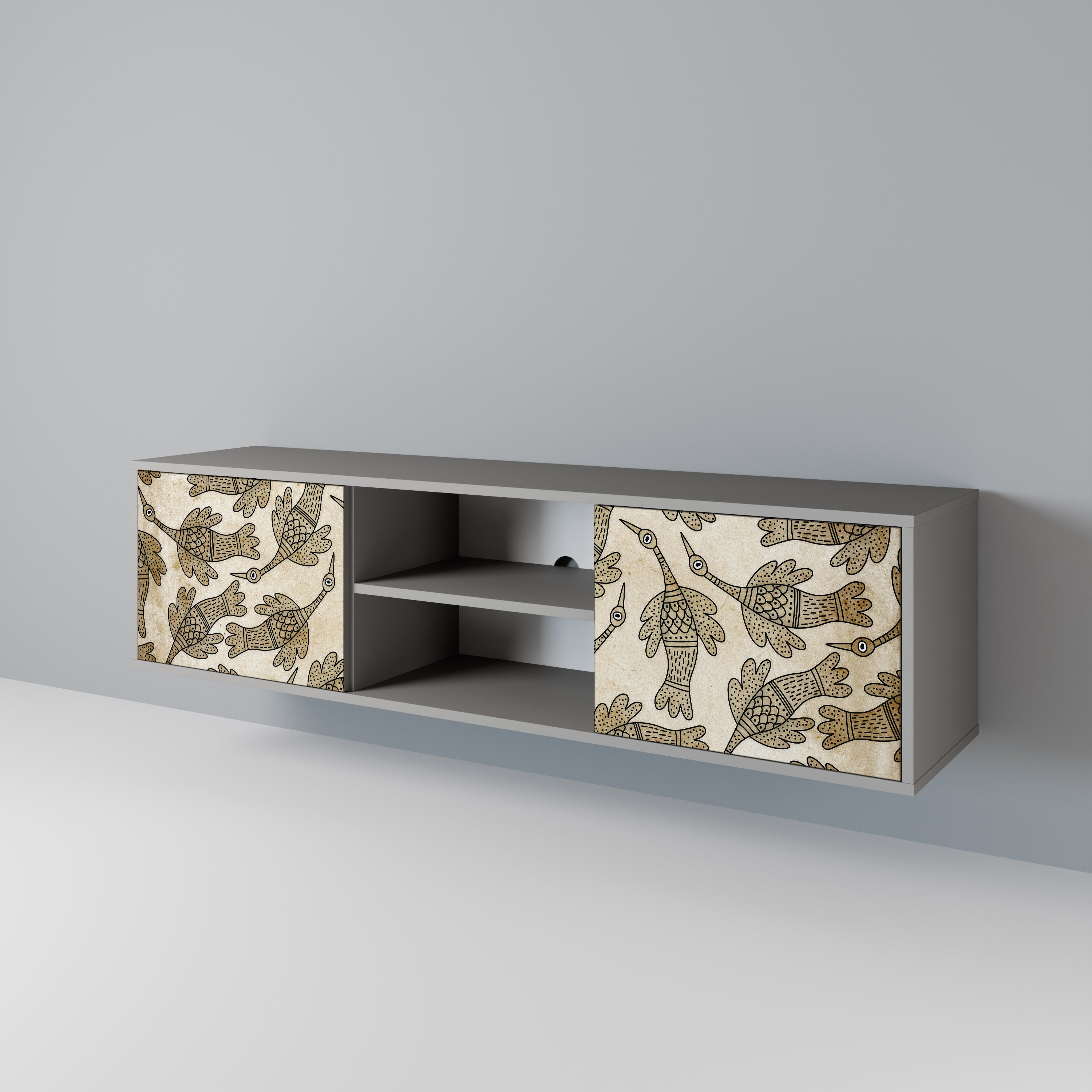 Mueble de TV de 2 puertas ALMONDINE SONGBIRD en acabado gris