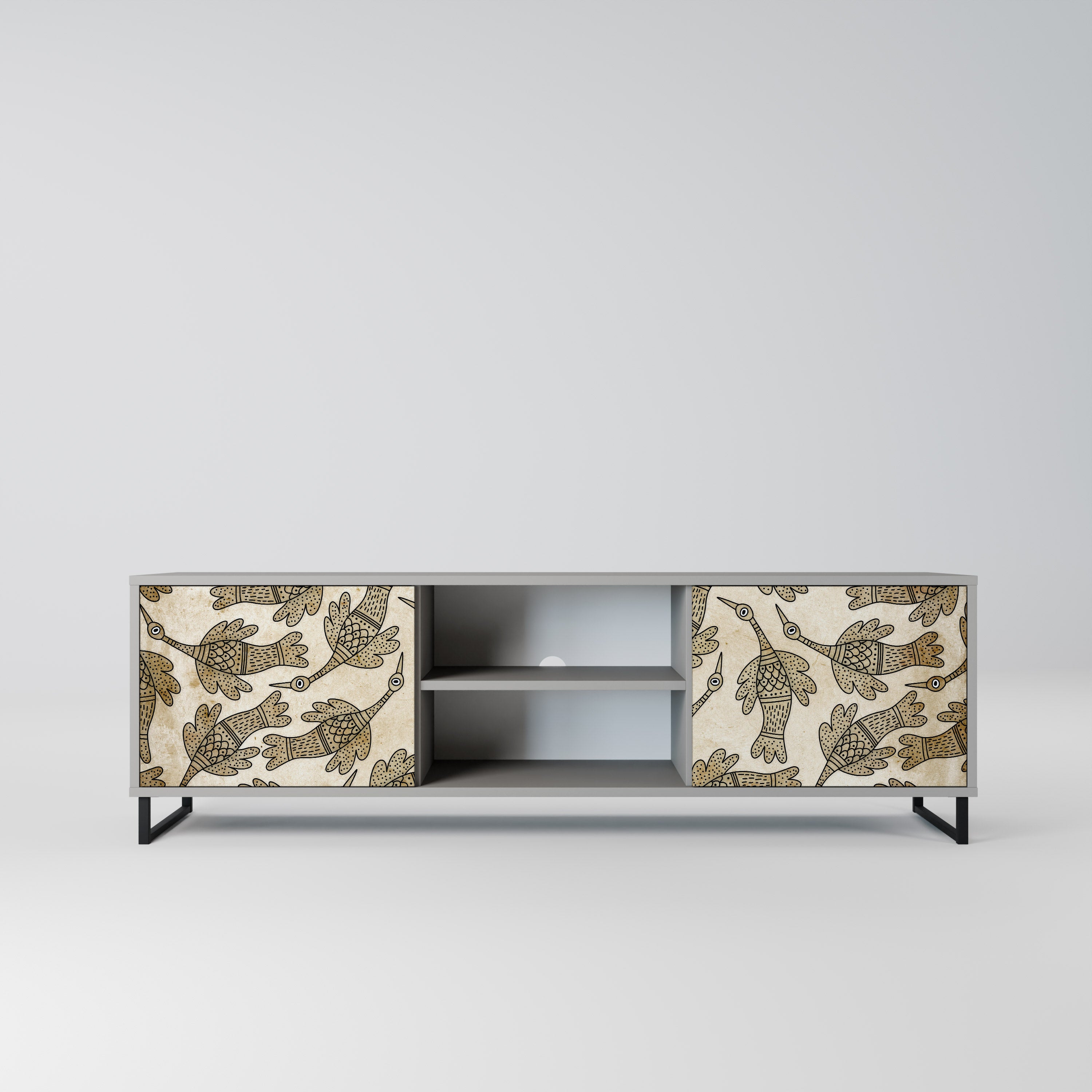 Mueble de TV de 2 puertas ALMONDINE SONGBIRD en acabado gris
