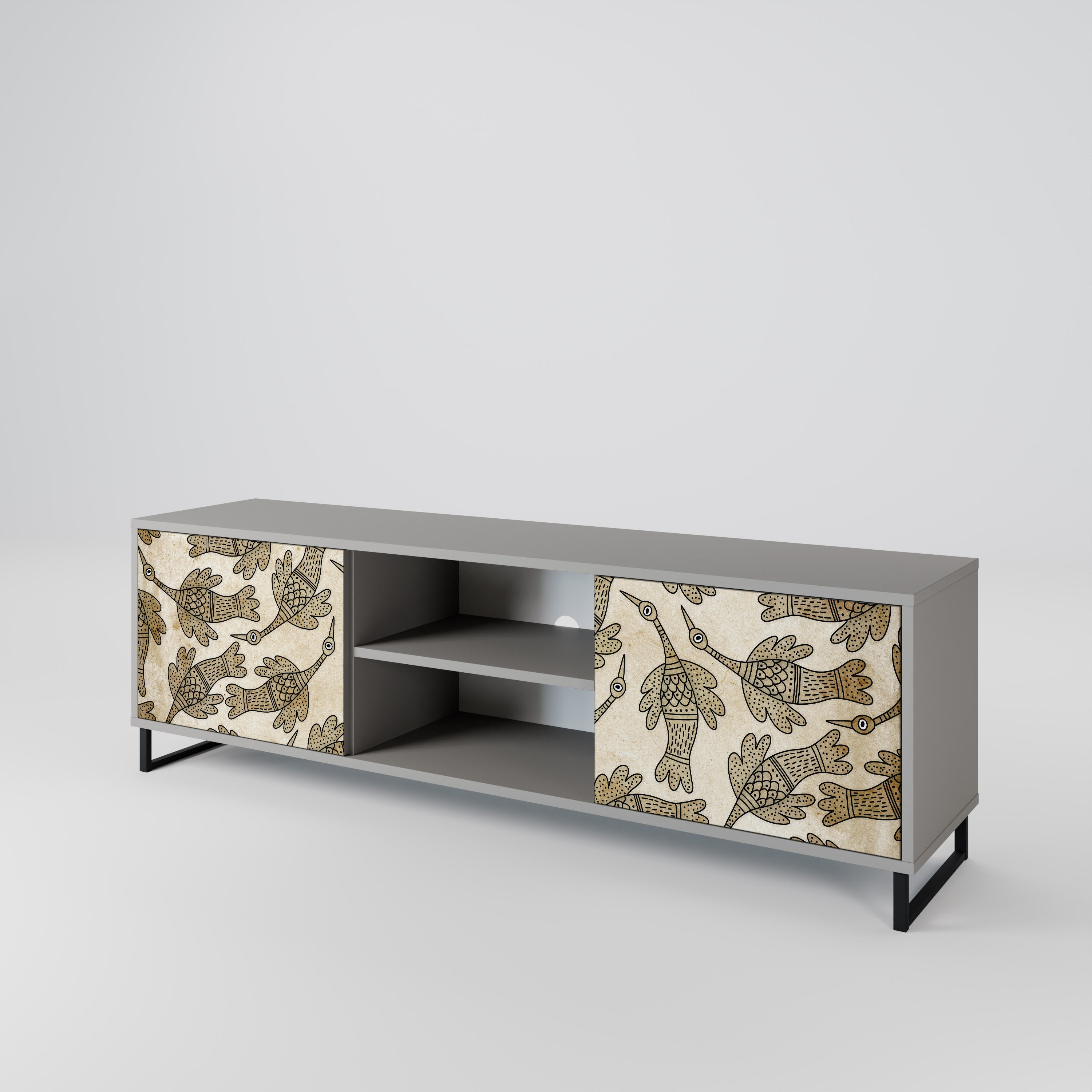 Mueble de TV de 2 puertas ALMONDINE SONGBIRD en acabado gris