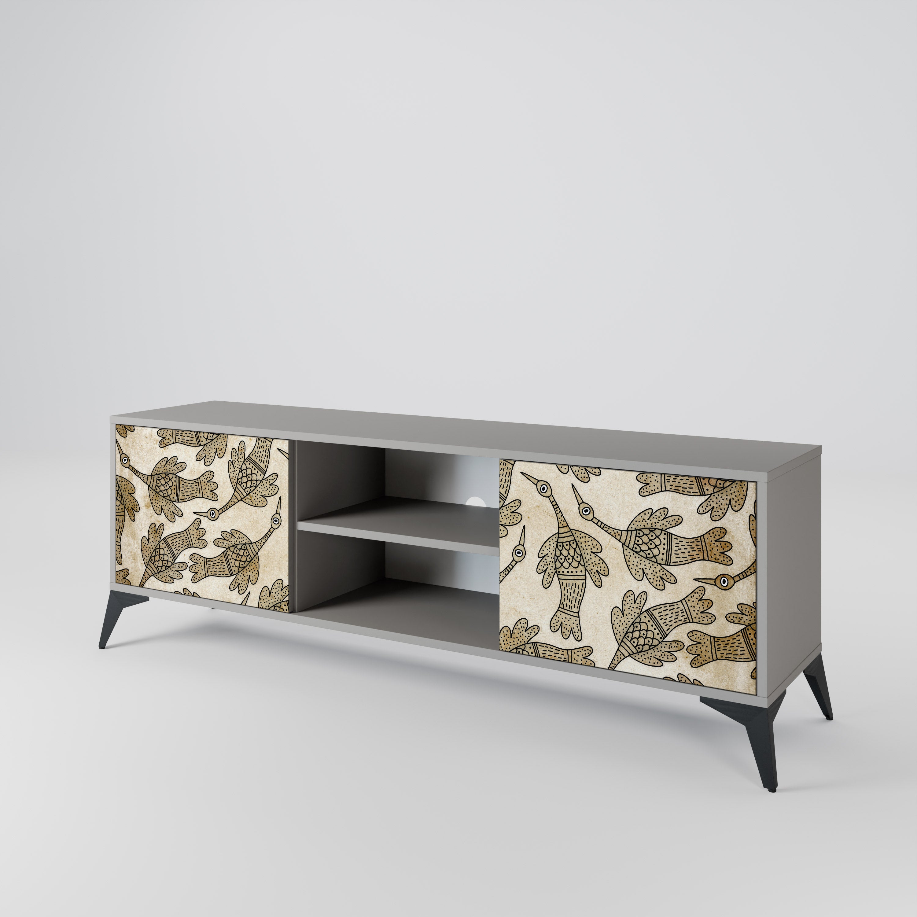Mueble de TV de 2 puertas ALMONDINE SONGBIRD en acabado gris