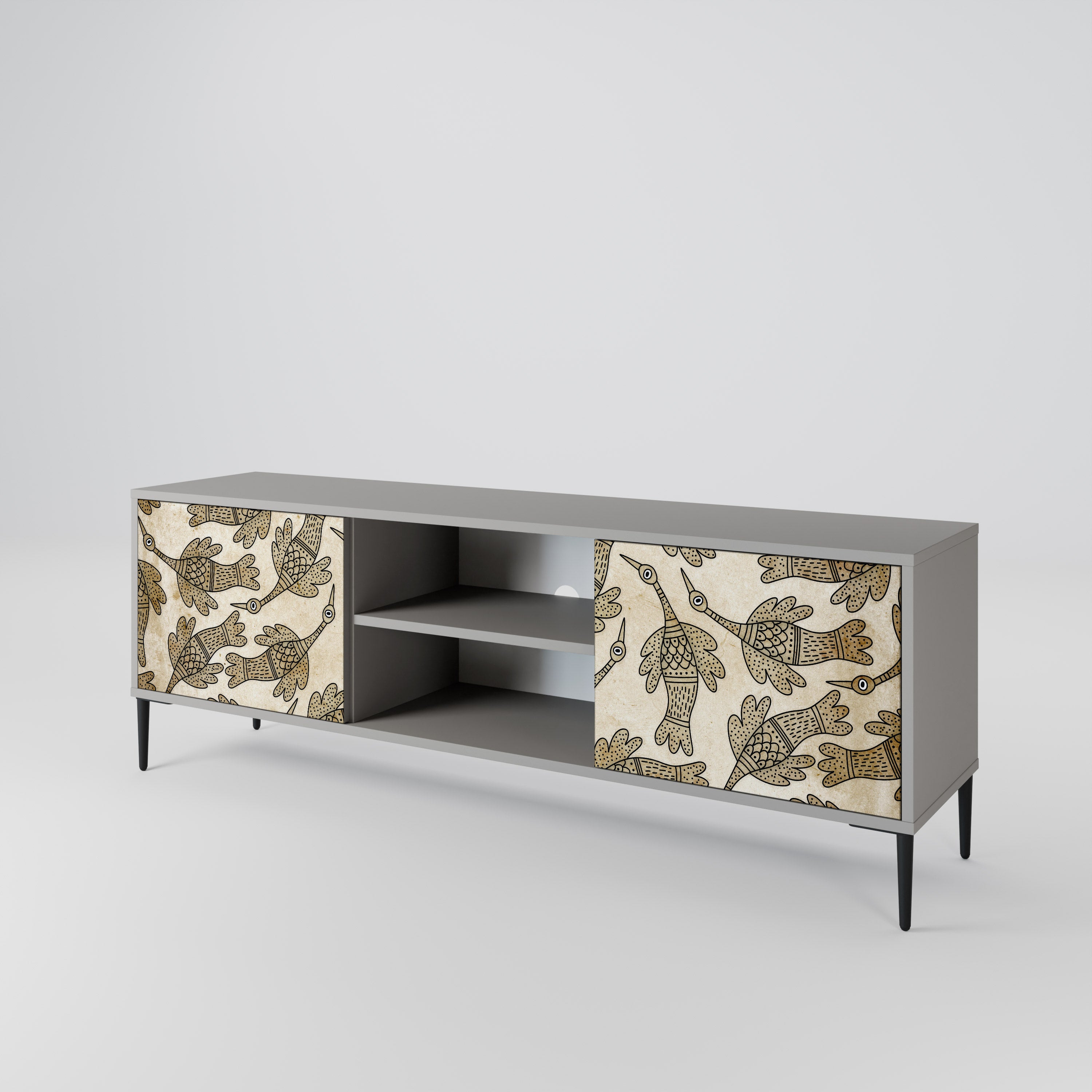 Mueble de TV de 2 puertas ALMONDINE SONGBIRD en acabado gris