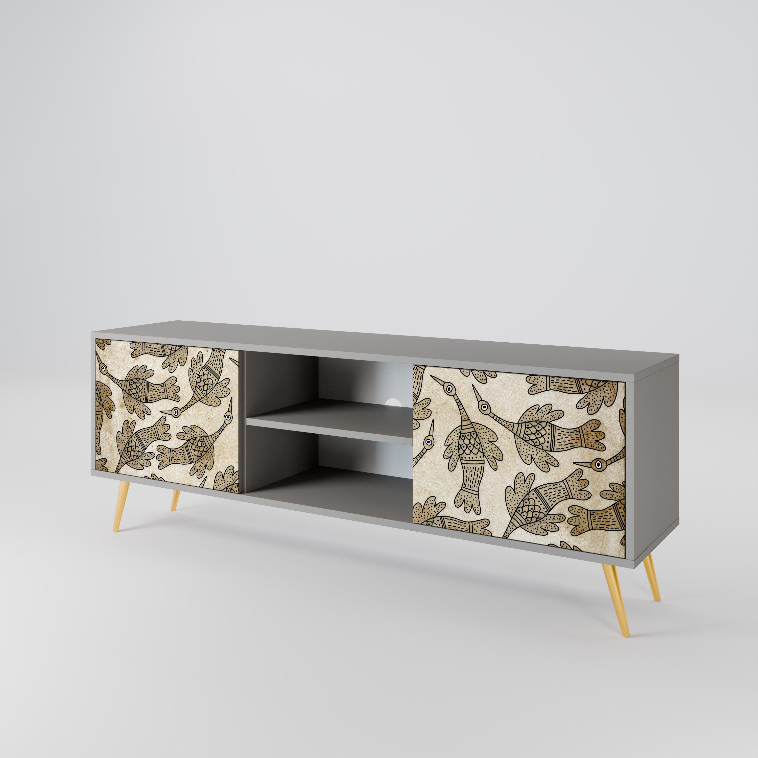 Mueble de TV de 2 puertas ALMONDINE SONGBIRD en acabado gris