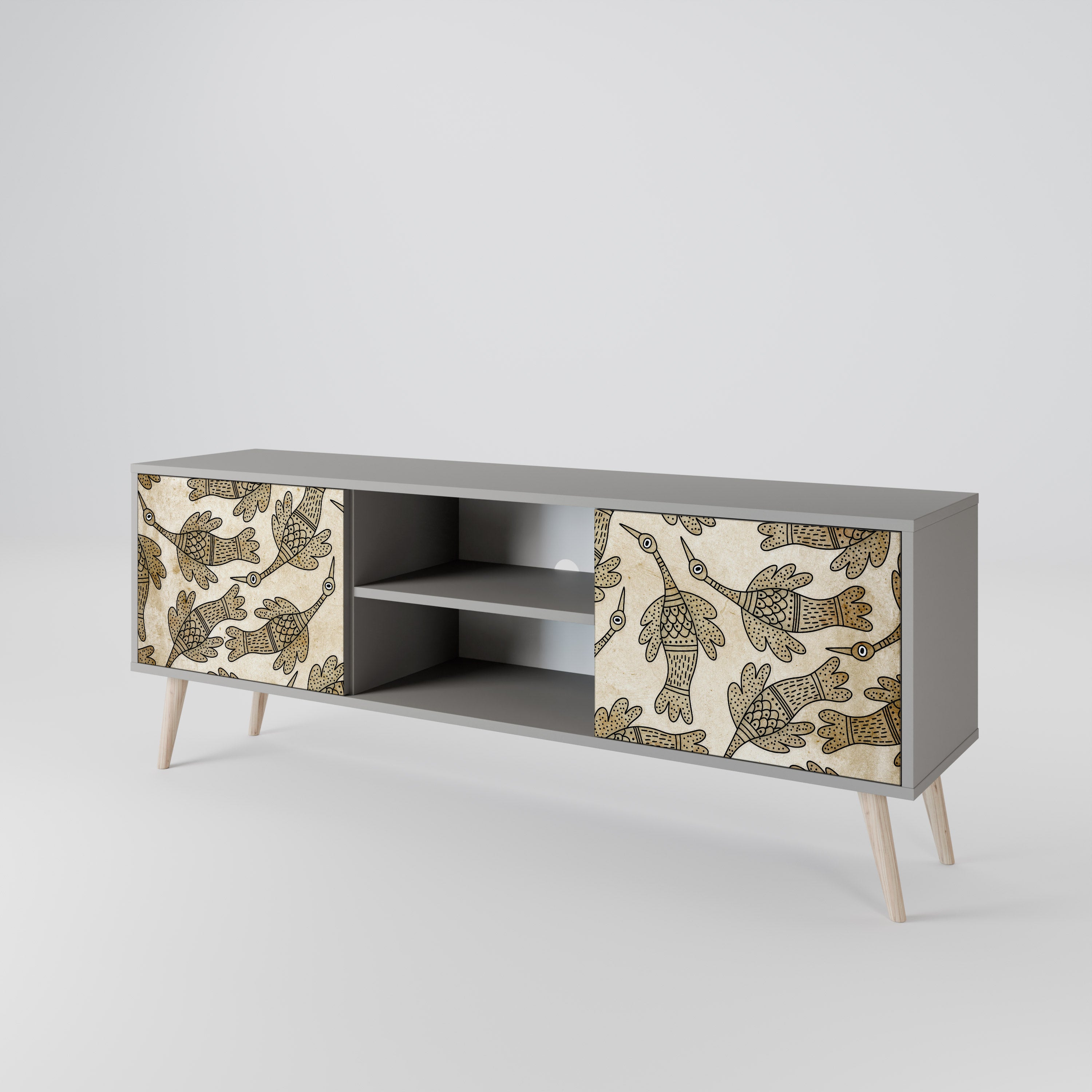 Mueble de TV de 2 puertas ALMONDINE SONGBIRD en acabado gris