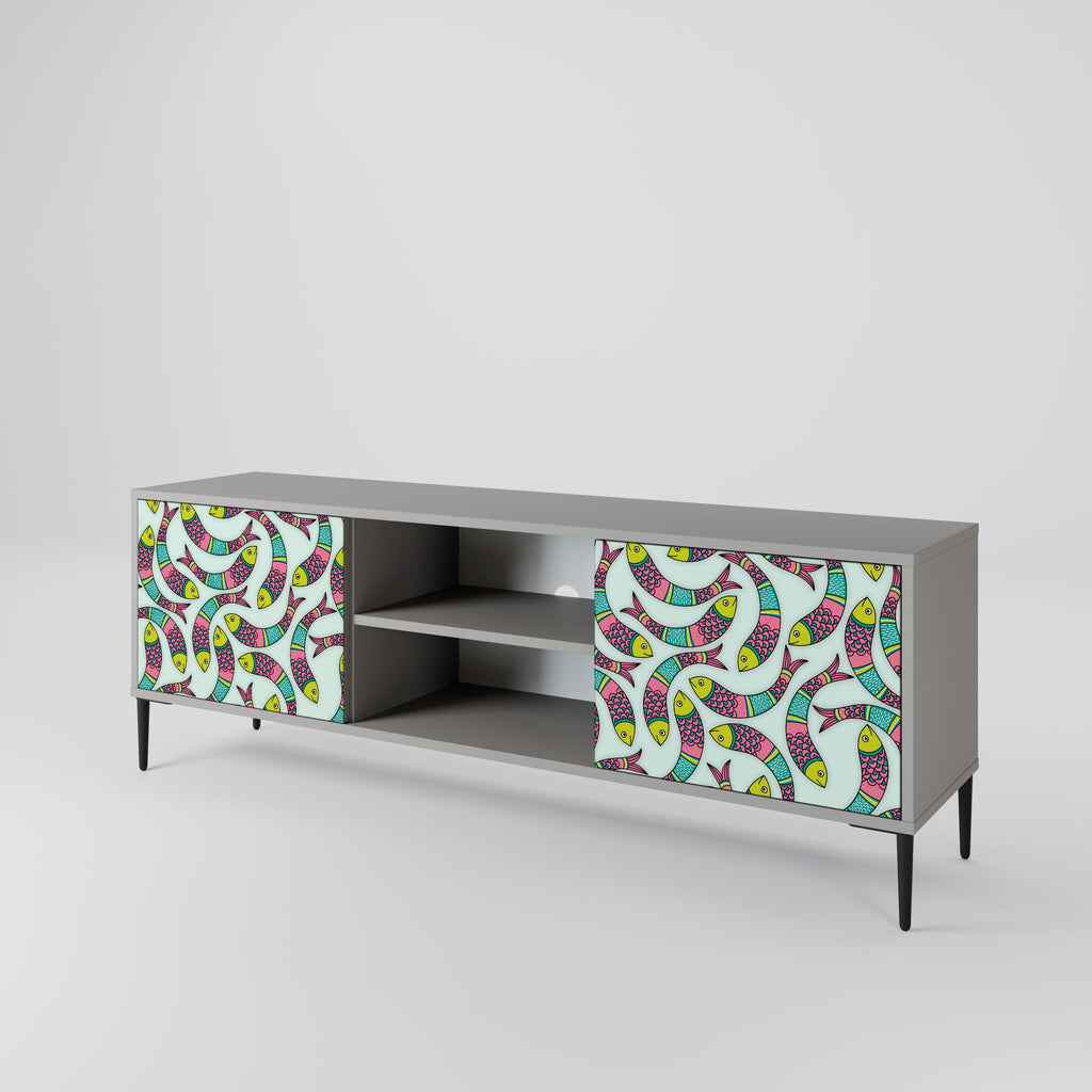 INDIAN FISH 2-Door TV Stand in Grey Finish