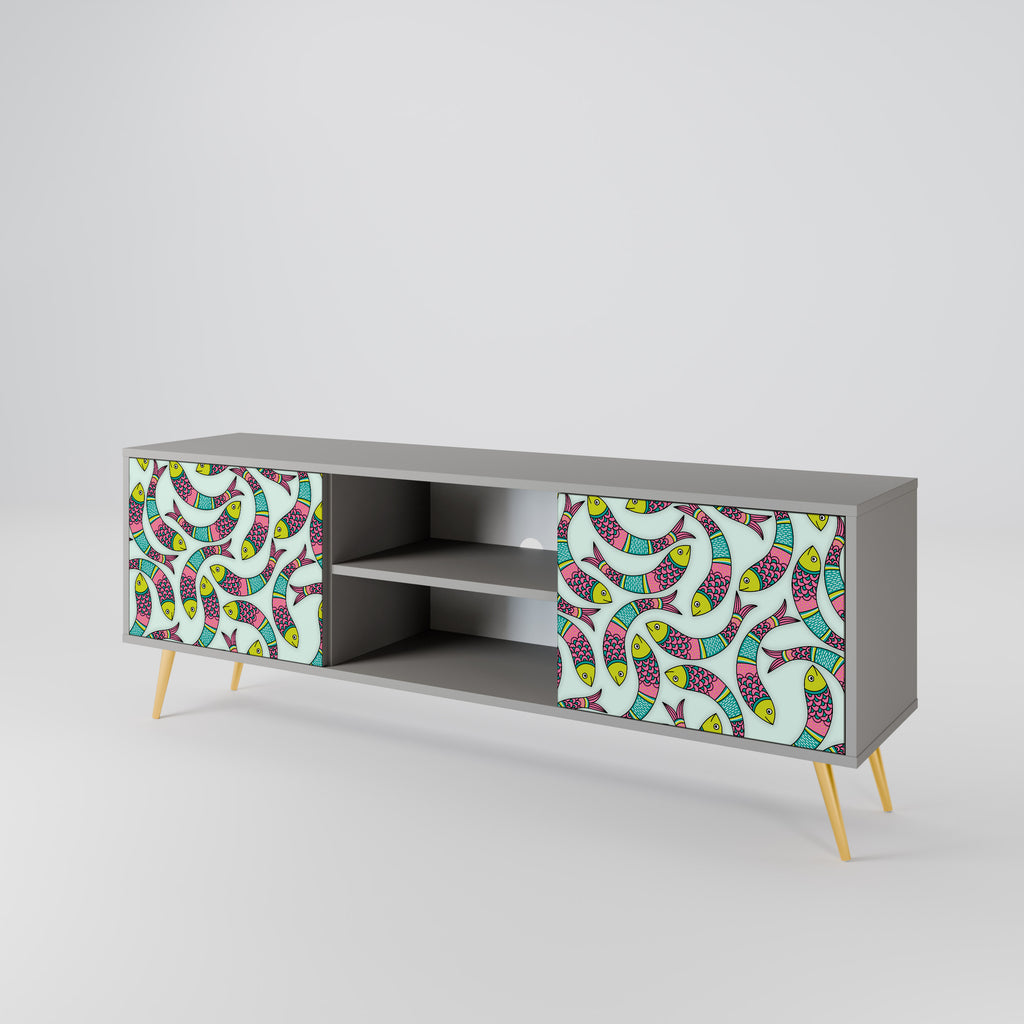 INDIAN FISH 2-Door TV Stand in Grey Finish