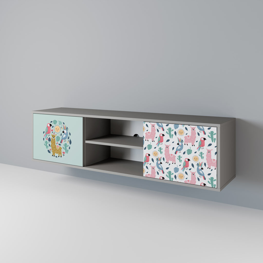 Mueble de TV de 2 puertas COLORFUL ALPACAS en acabado gris