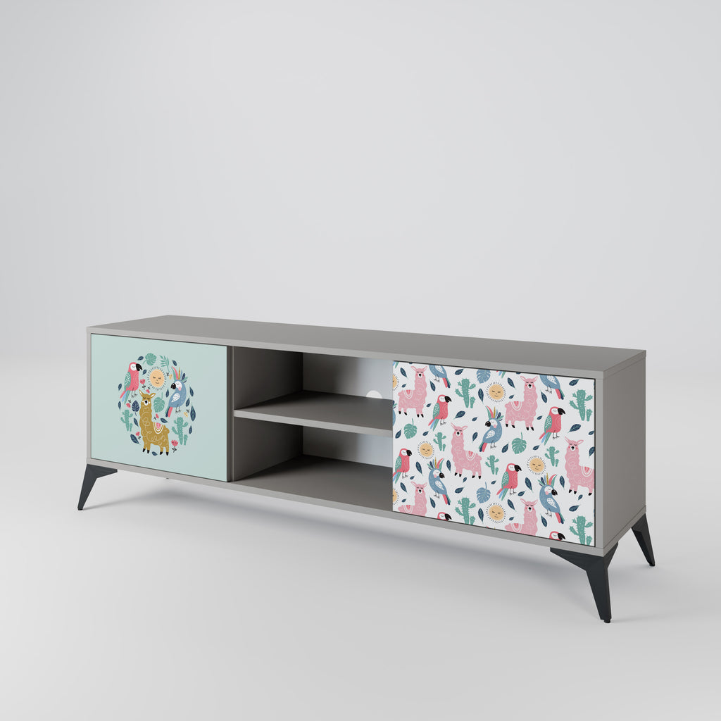 Mueble de TV de 2 puertas COLORFUL ALPACAS en acabado gris