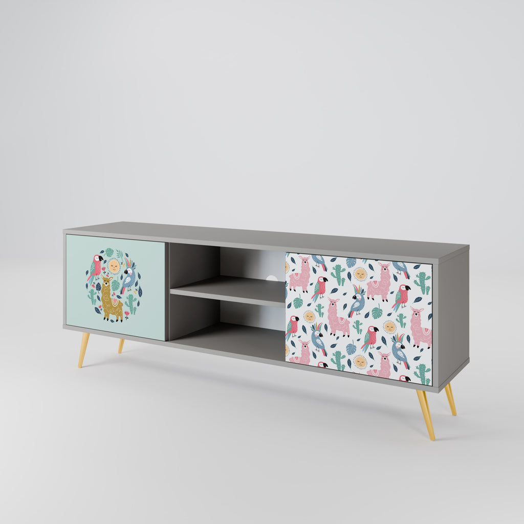 Mueble de TV de 2 puertas COLORFUL ALPACAS en acabado gris