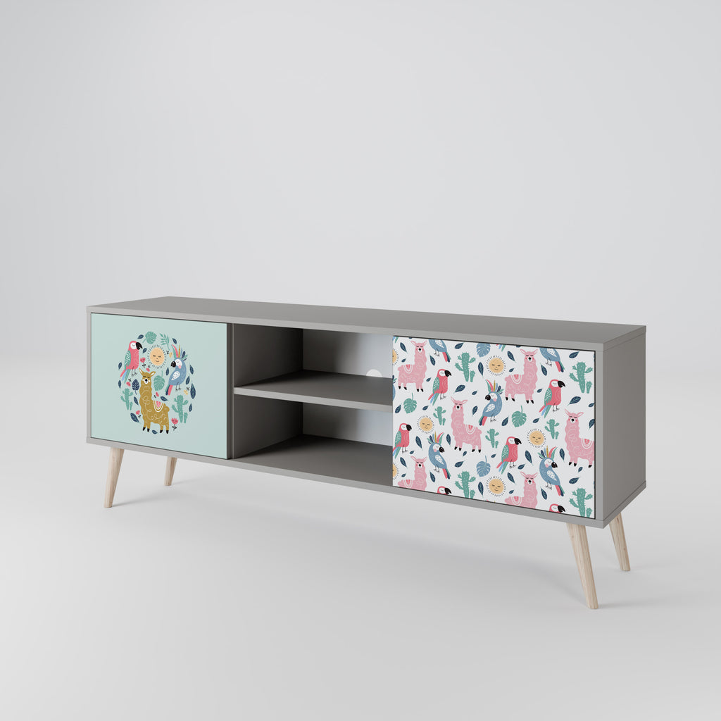 Mueble de TV de 2 puertas COLORFUL ALPACAS en acabado gris