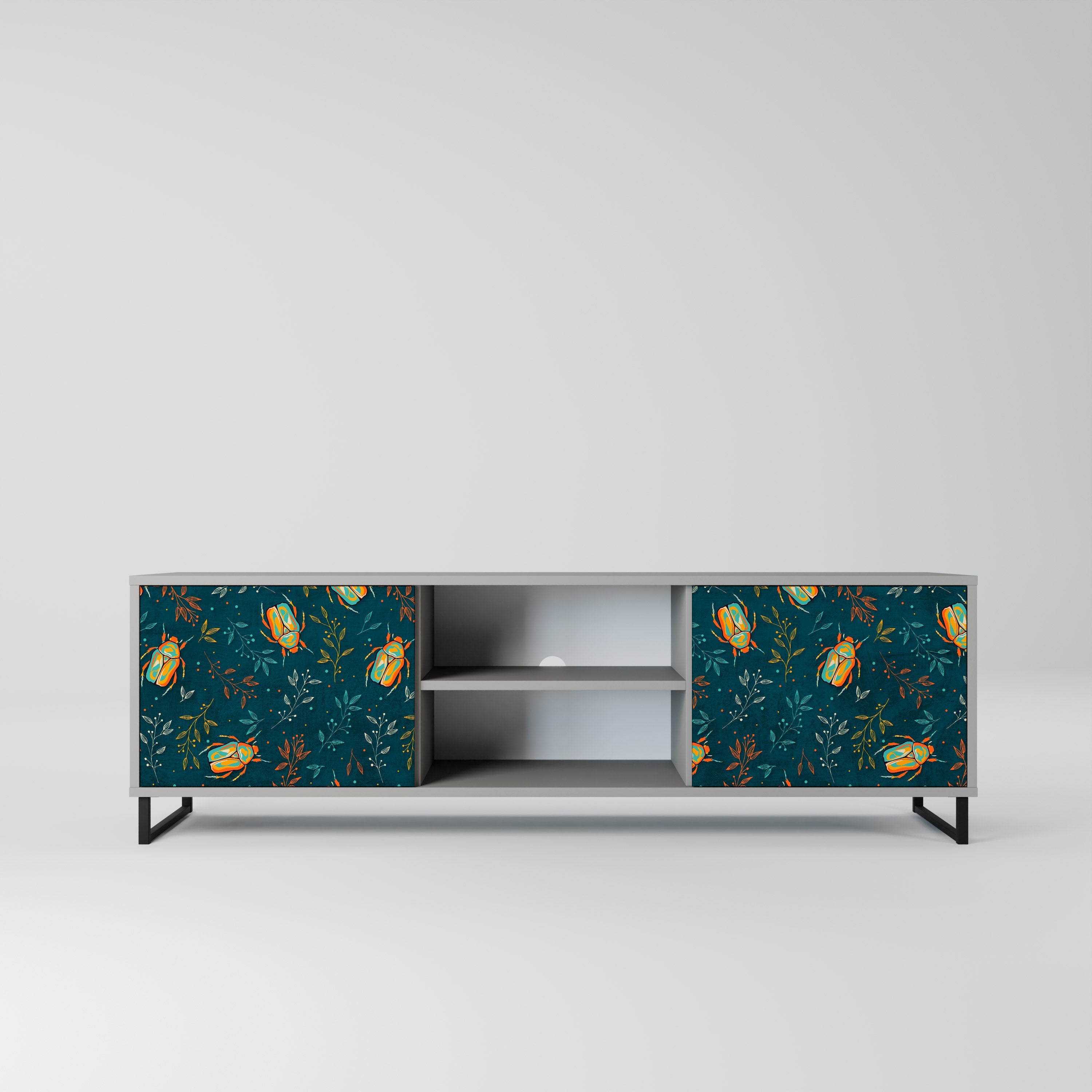 AUTUMN INSECTS 2-Door TV Stand in Grey Finish
