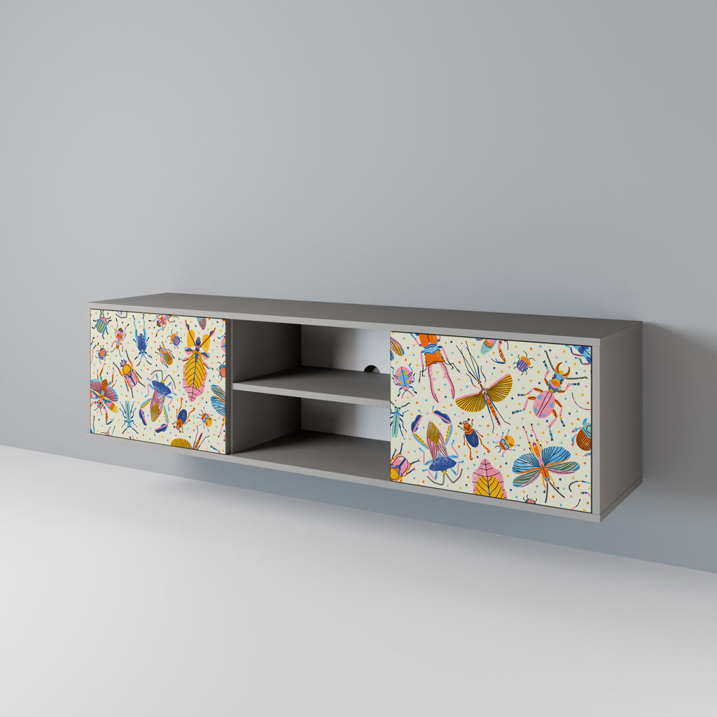 Mueble de TV de 2 puertas COLORFUL INSECTS en acabado gris