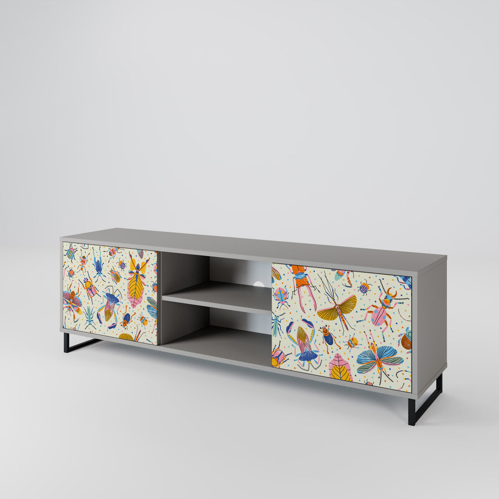 Mueble de TV de 2 puertas COLORFUL INSECTS en acabado gris