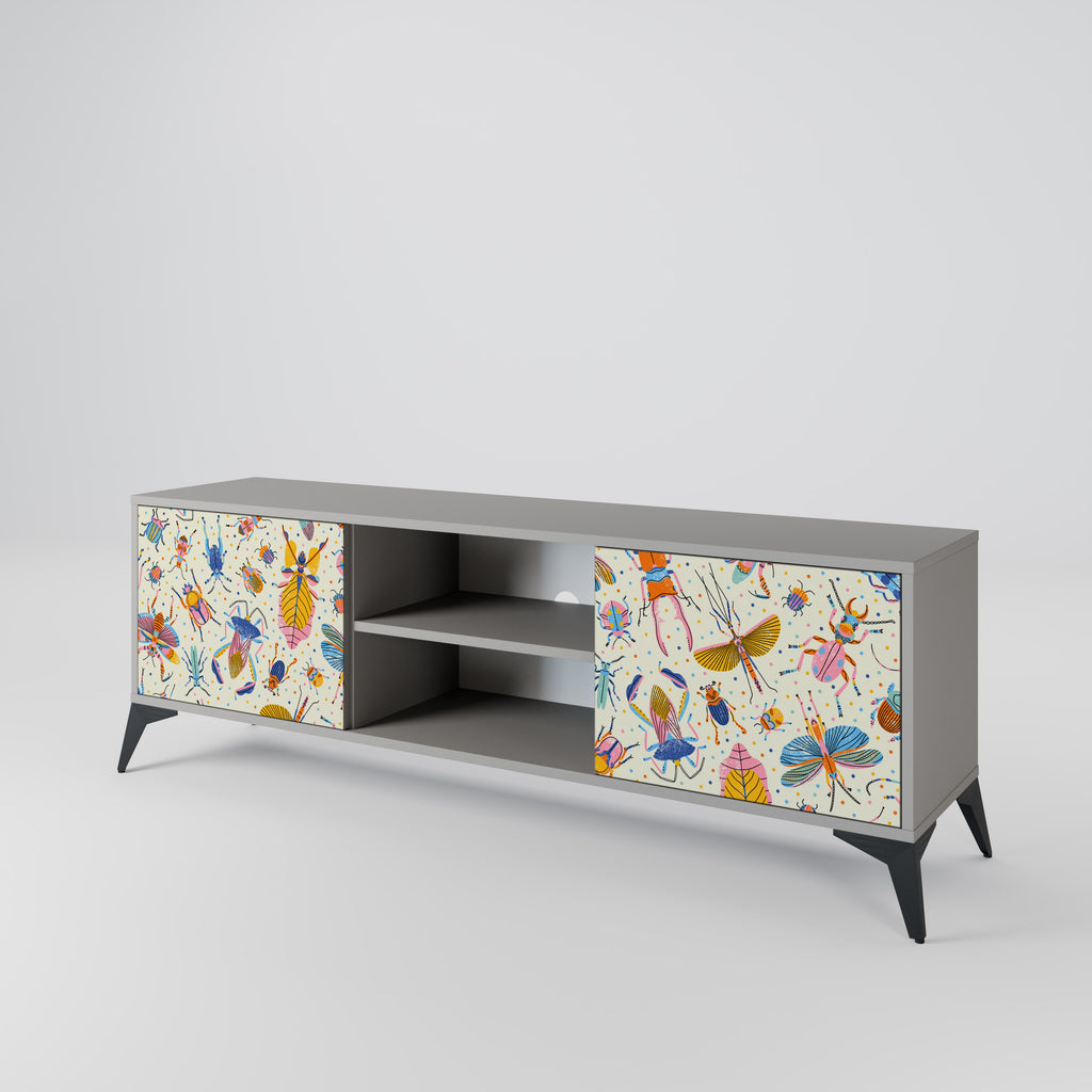 Mueble de TV de 2 puertas COLORFUL INSECTS en acabado gris