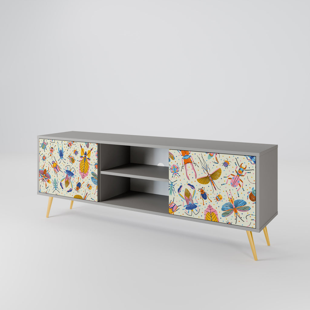 Mueble de TV de 2 puertas COLORFUL INSECTS en acabado gris
