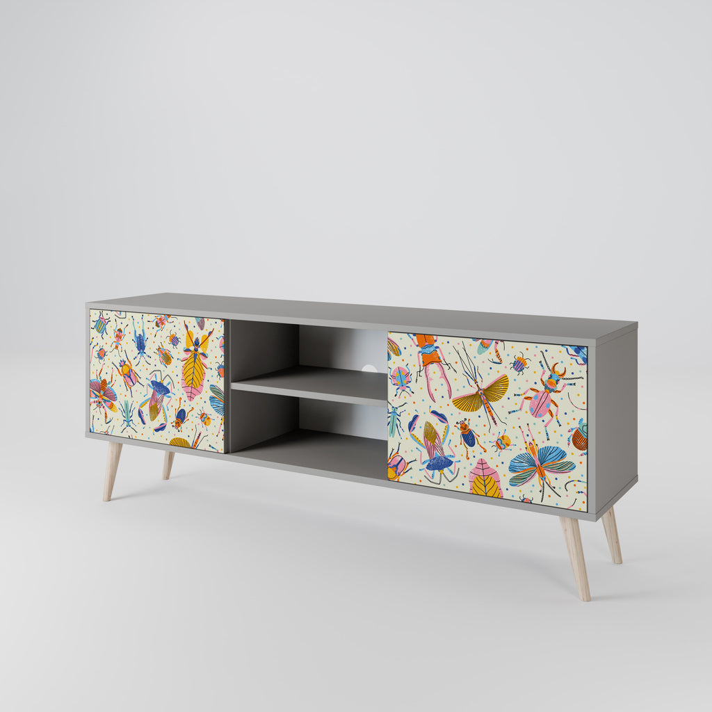 Mueble de TV de 2 puertas COLORFUL INSECTS en acabado gris