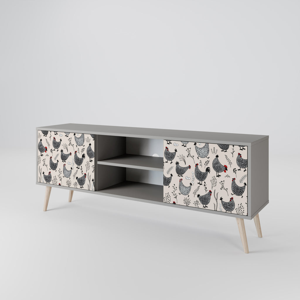HAPPY HENS 2-Door TV Stand in Grey Finish
