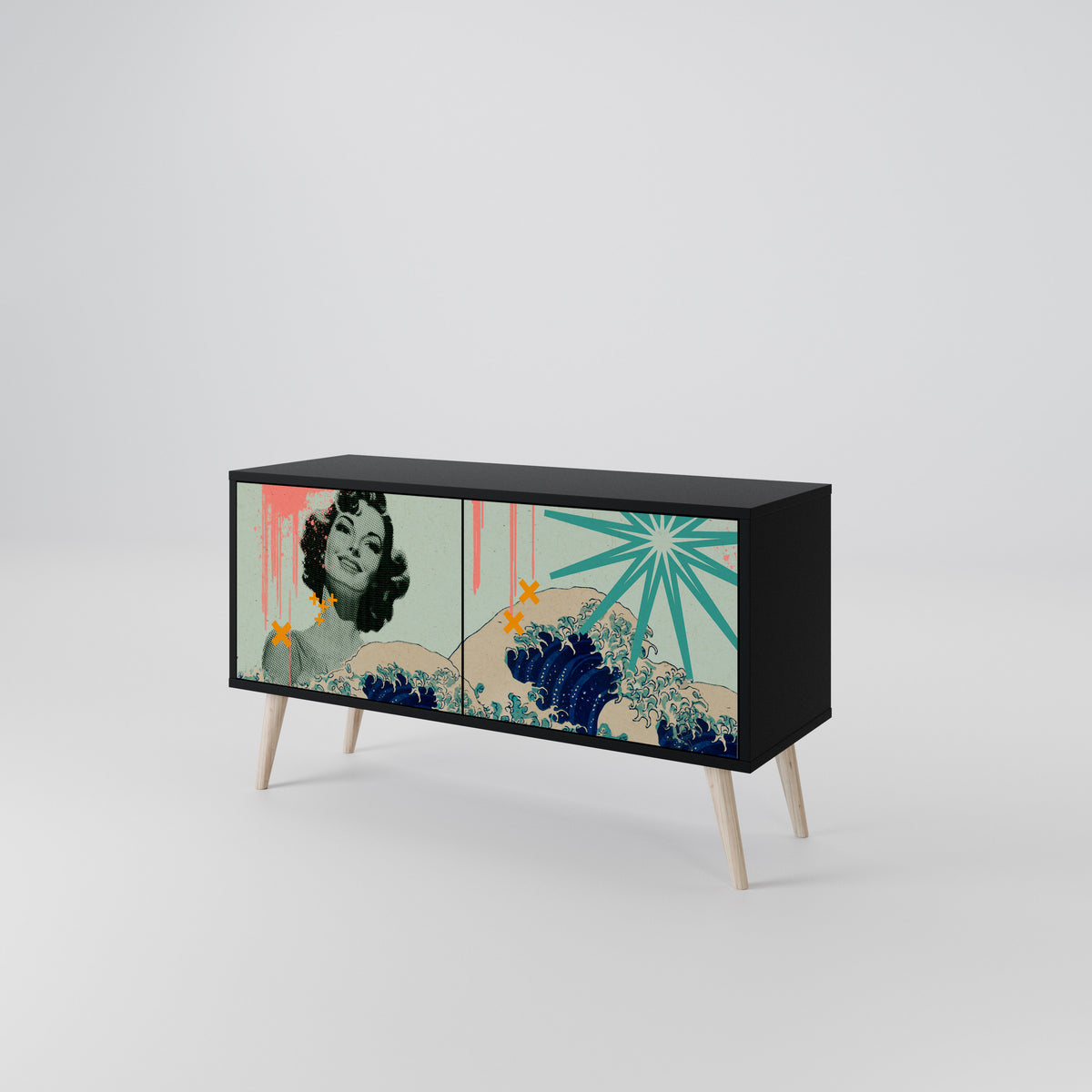 KANAGAWA BEAUTY Mueble de TV Compacto de 2 puertas