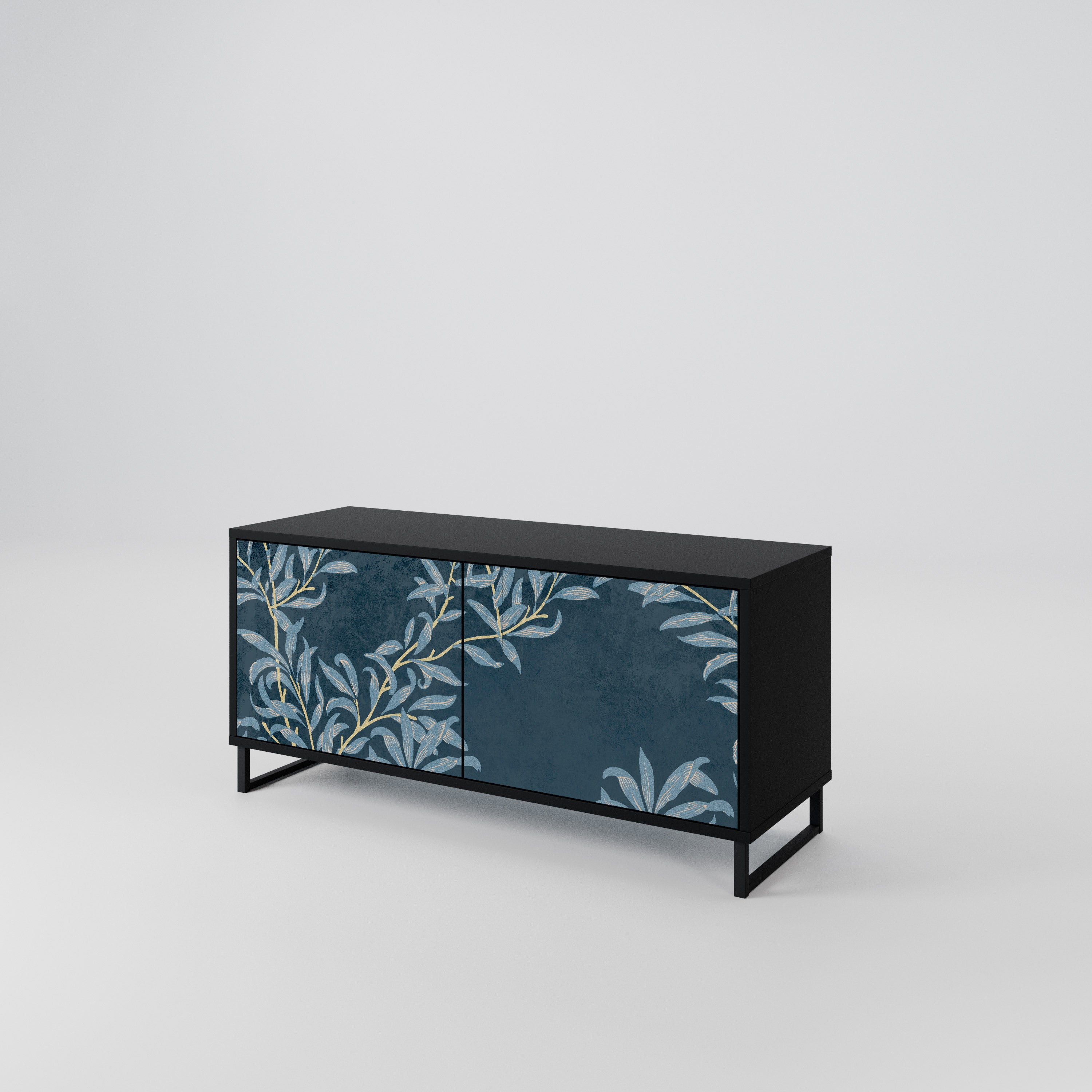BLUE LEAVES Mueble de TV Compacto de 2 puertas