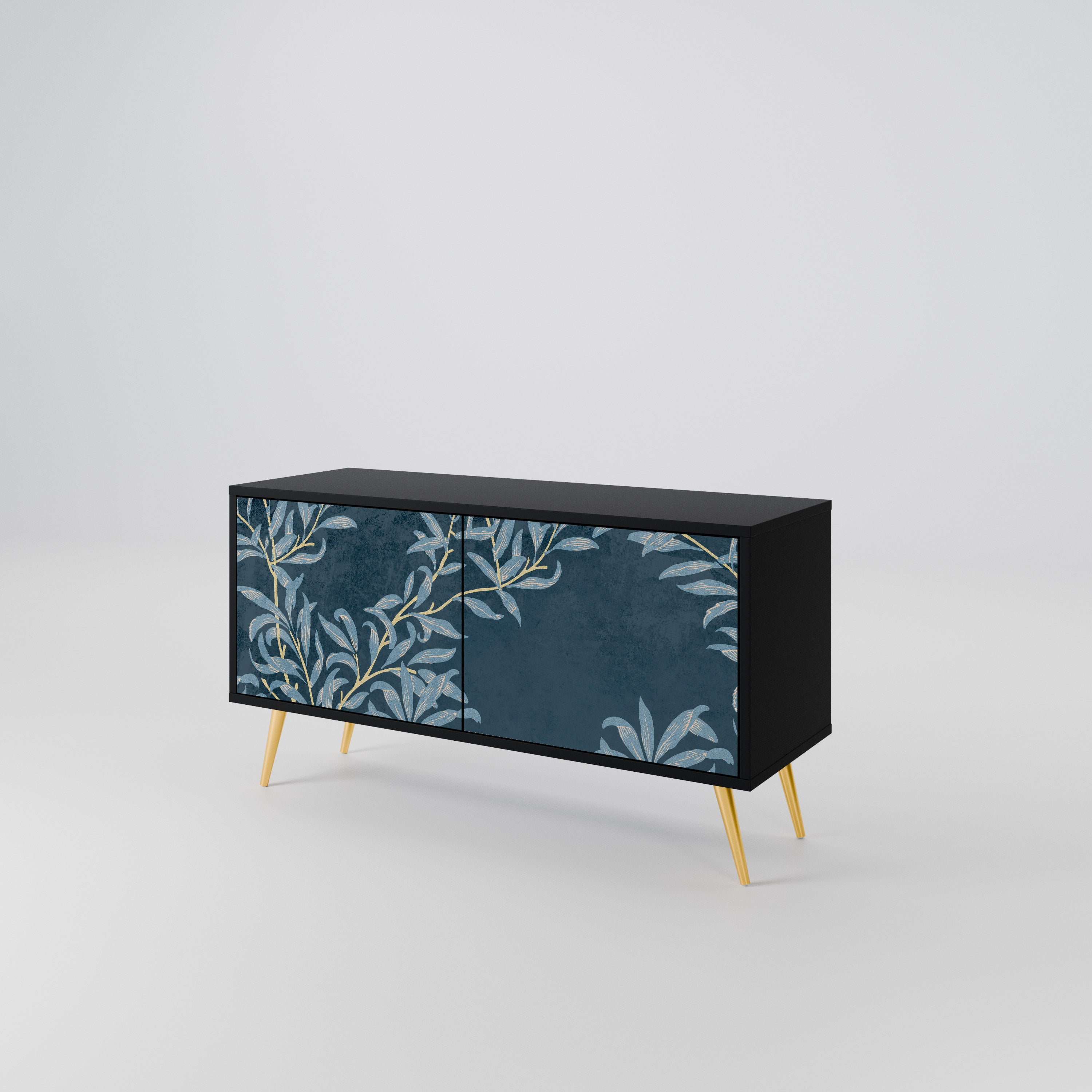 BLUE LEAVES Mueble de TV Compacto de 2 puertas