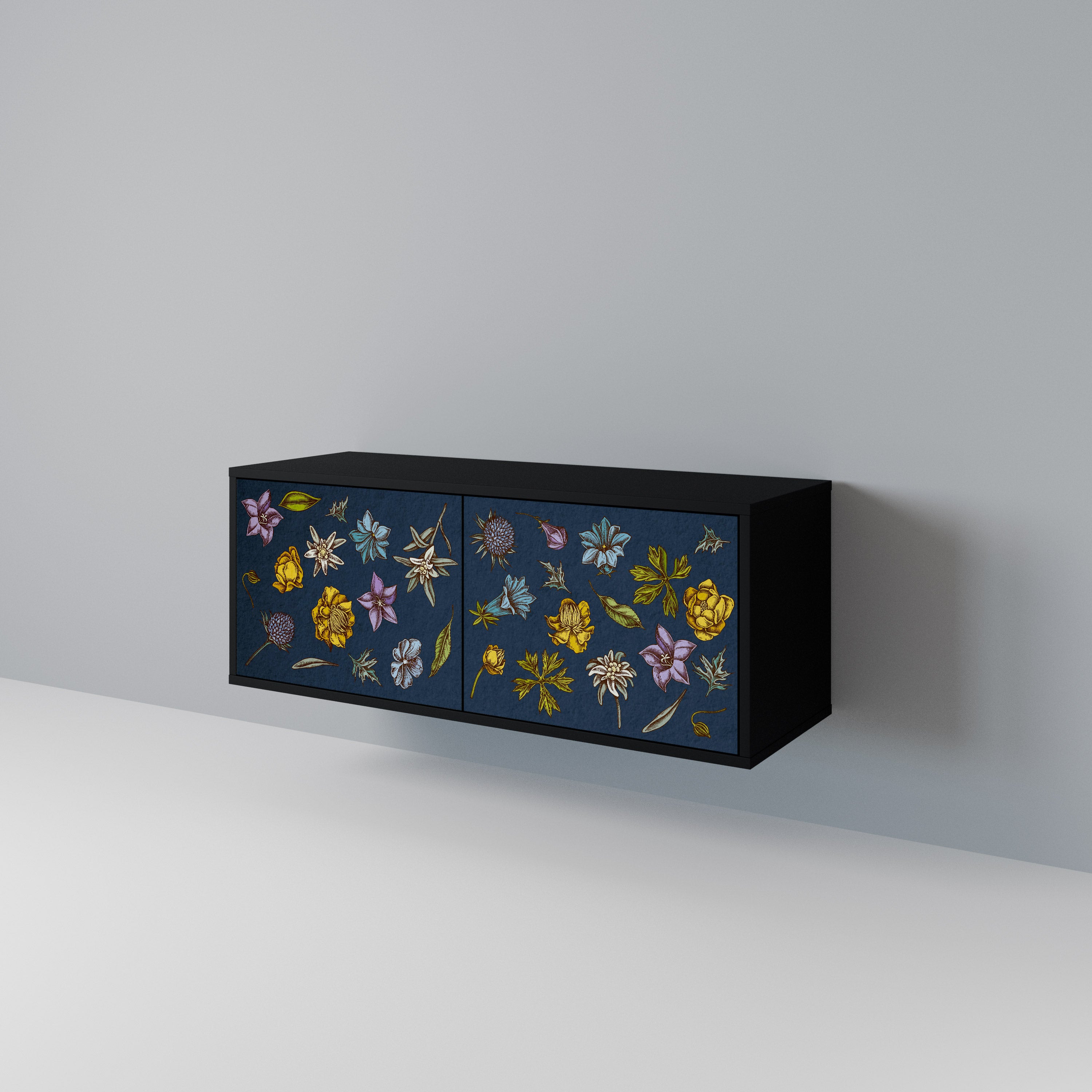 FLOWERS ON NAVY BLUE Mueble de TV Compacto de 2 puertas