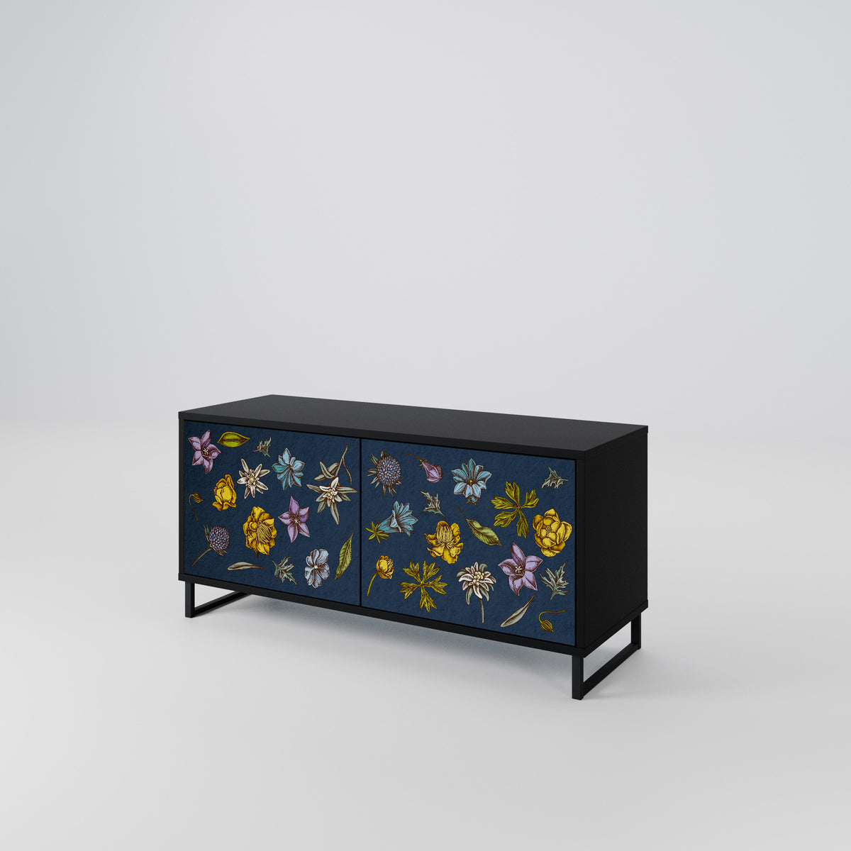 FLOWERS ON NAVY BLUE Mueble de TV Compacto de 2 puertas